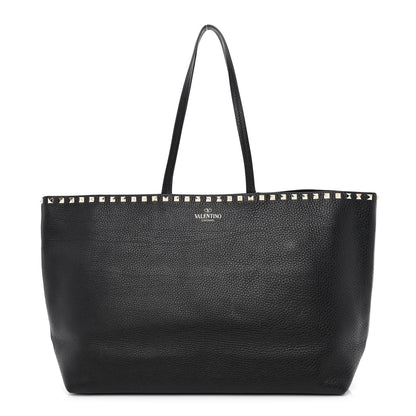 Valentino Garavani Grained Calfskin Rockstud Shoulder Tote Black 1 of 9