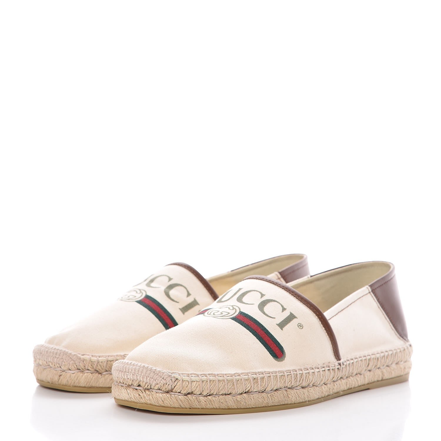 Gucci Canvas Miro Soft Calfskin Logo Mens Espadrilles 9 Greggio Cuir 3 of 10