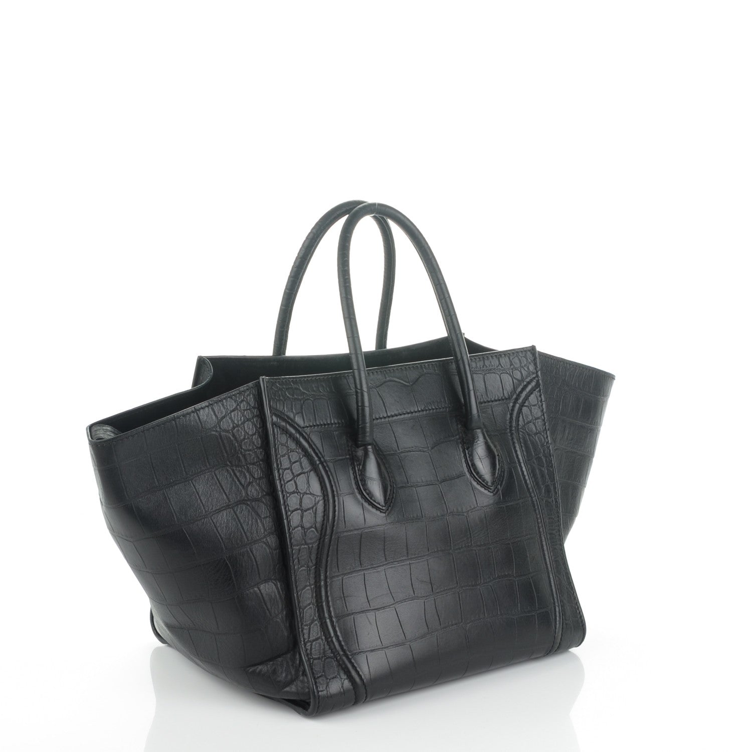 Celine Crocodile Embossed Calfskin Medium Phantom Luggage Black 3 of 7