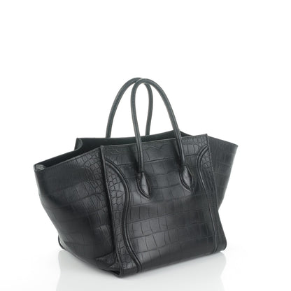 Celine Crocodile Embossed Calfskin Medium Phantom Luggage Black 3 of 7