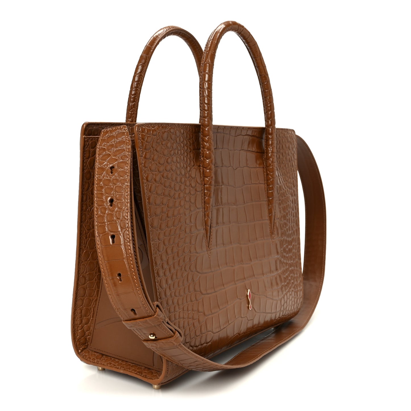 Calfskin Crocodile Embossed Studded Medium Paloma Brown