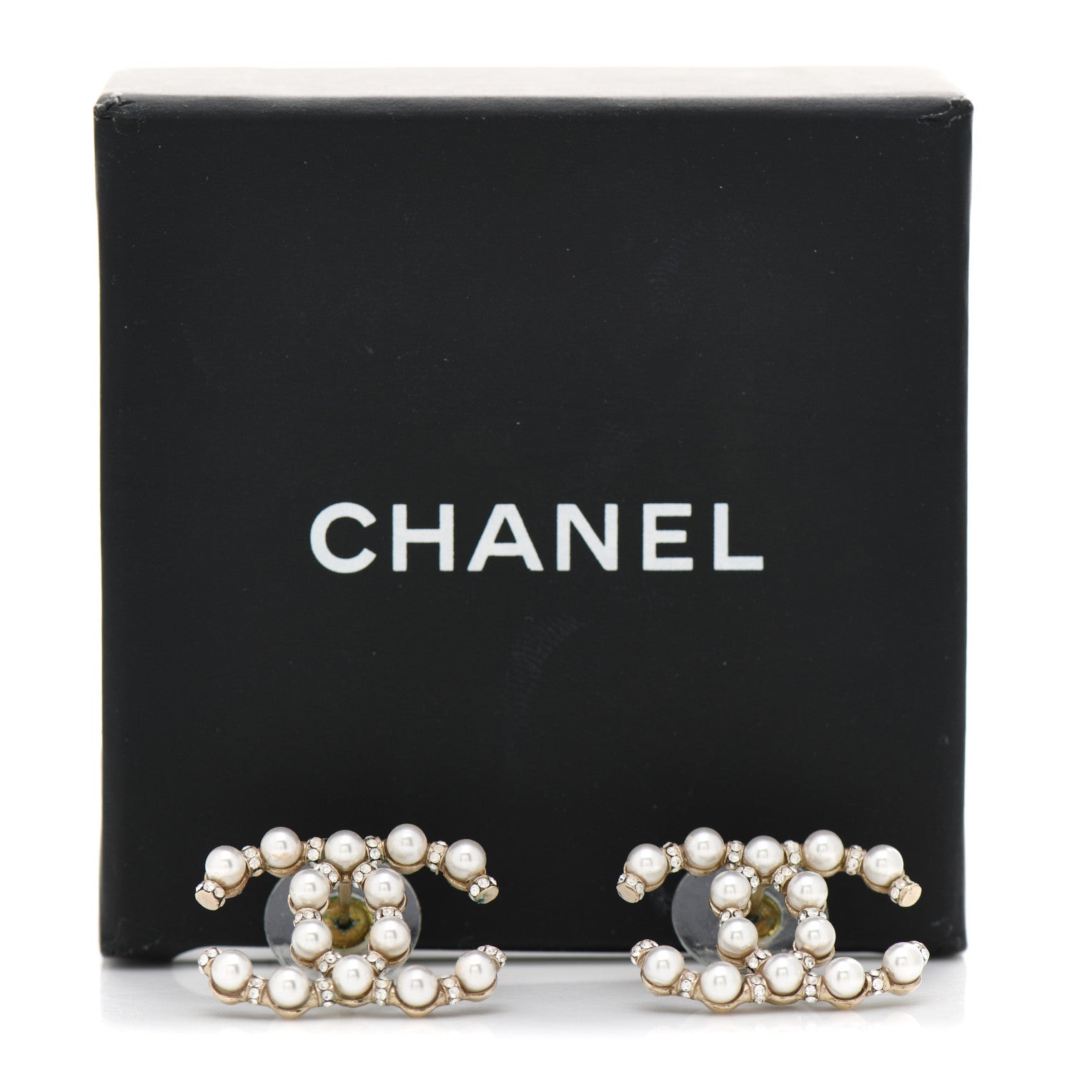 Chanel Pearl Crystal Nefertiti CC Earrings Gold 5 of 5