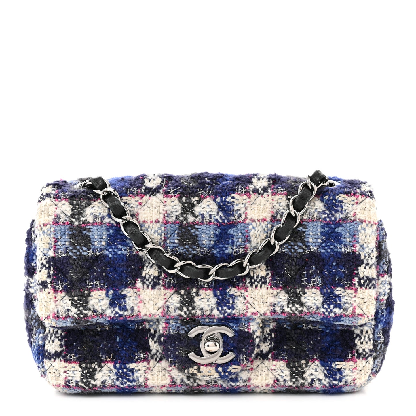 Tweed Quilted Mini Rectangular Flap Blue Multicolor