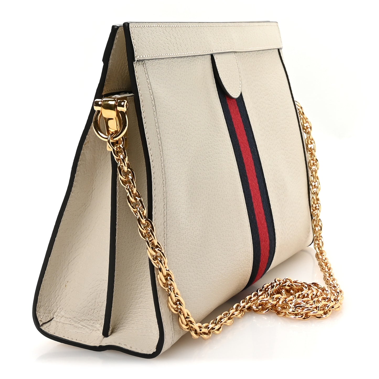 Textured Calfskin Web Small Ophidia Chain Shoulder Bag Mystic White