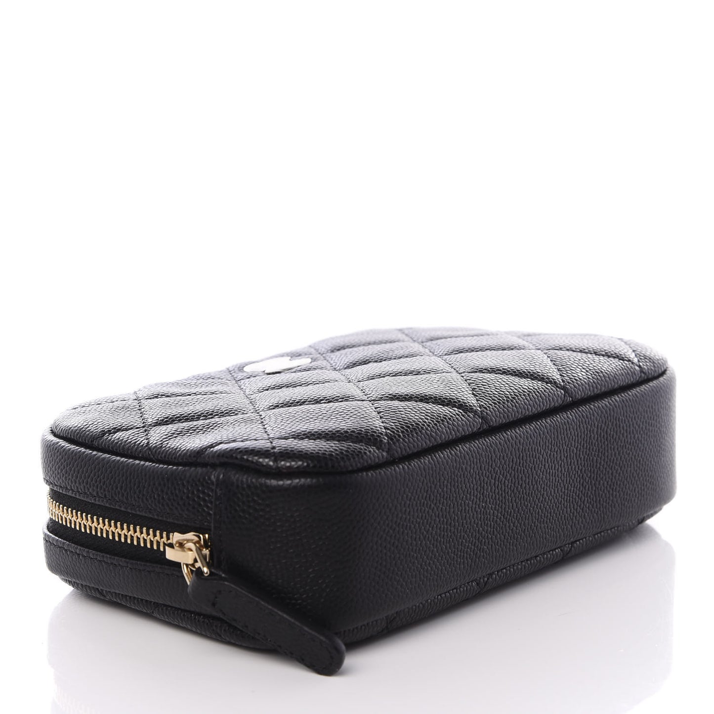 Caviar Quilted Small Curvy Pouch Cosmetic Case Black