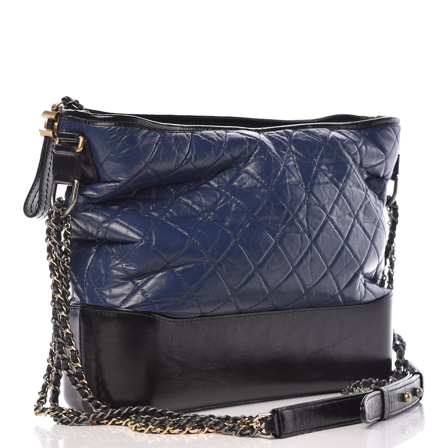 Aged Calfskin Quilted Large Gabrielle Hobo Navy Black