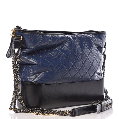 Chanel Aged Calfskin Quilted Large Gabrielle Hobo Navy Black 3 of 17