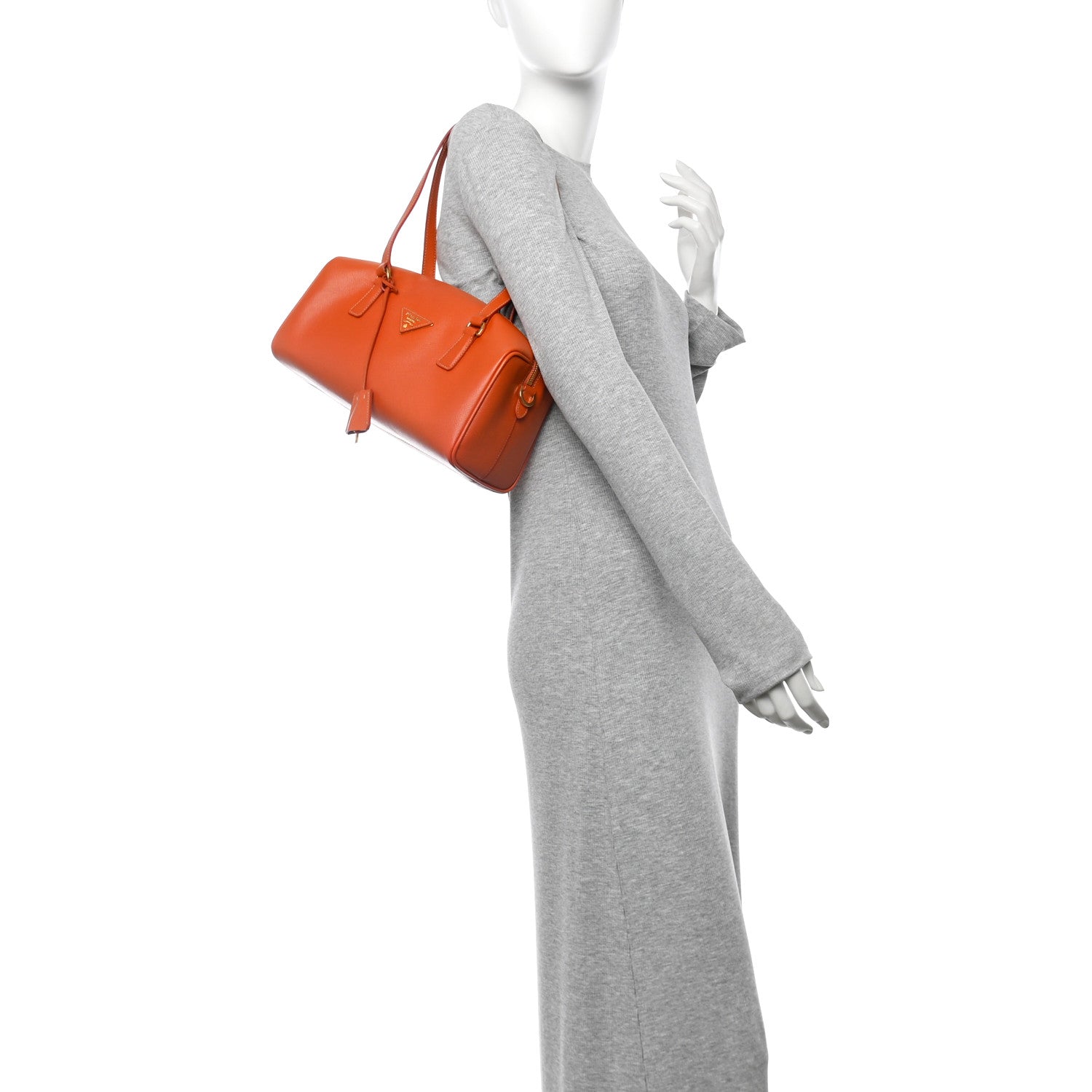 Prada Saffiano Lux Bauletto Papaya 2 of 11