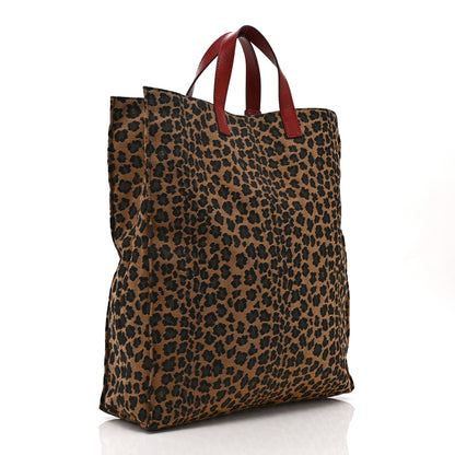 Fendi Jacquard Leopard Print Shopping Tote Brown Red 3 of 11