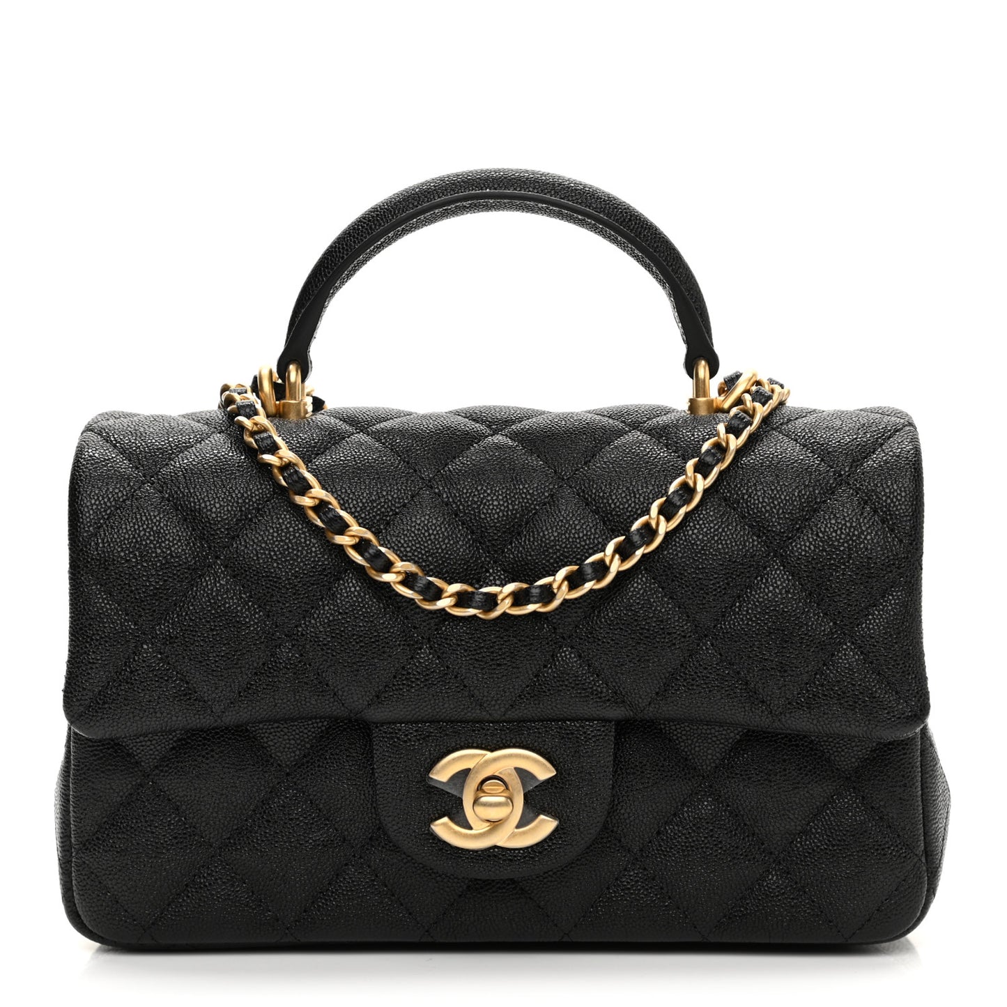 Caviar Quilted Mini Top Handle Rectangular Flap Black