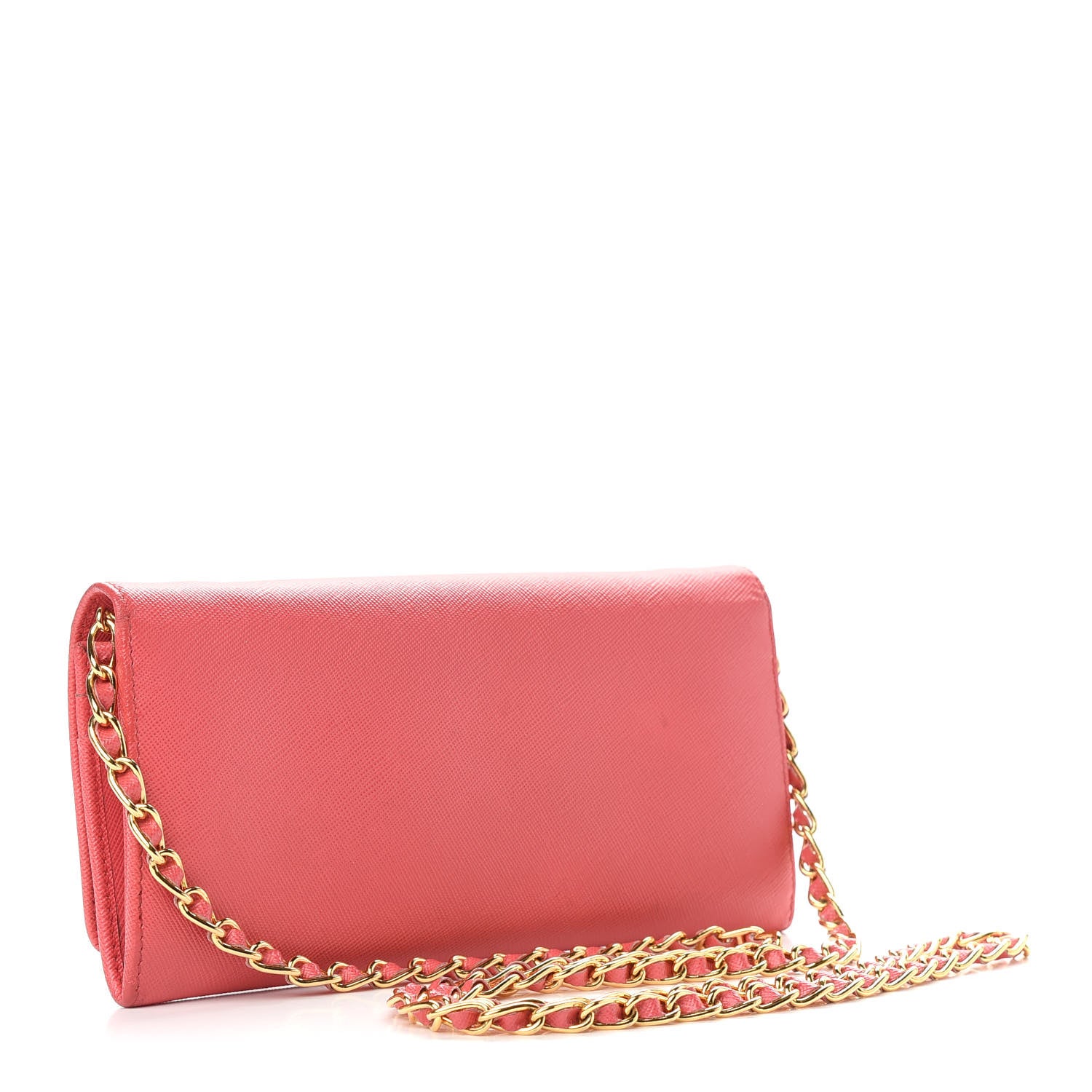 Prada Saffiano Metal Oro Chain Wallet Fragola 3 of 9