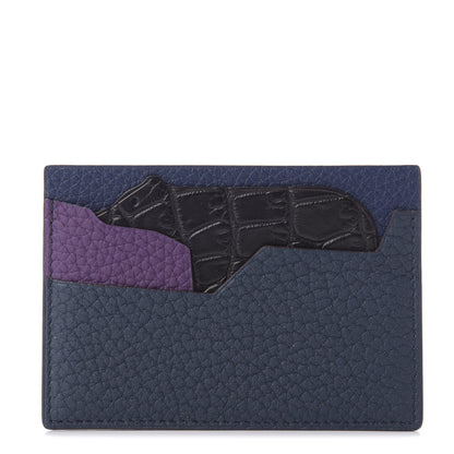 Hermes Togo Crocodile Bear Petit H Card Case Bleu Nuit Black Ultraviolet 1 of 6
