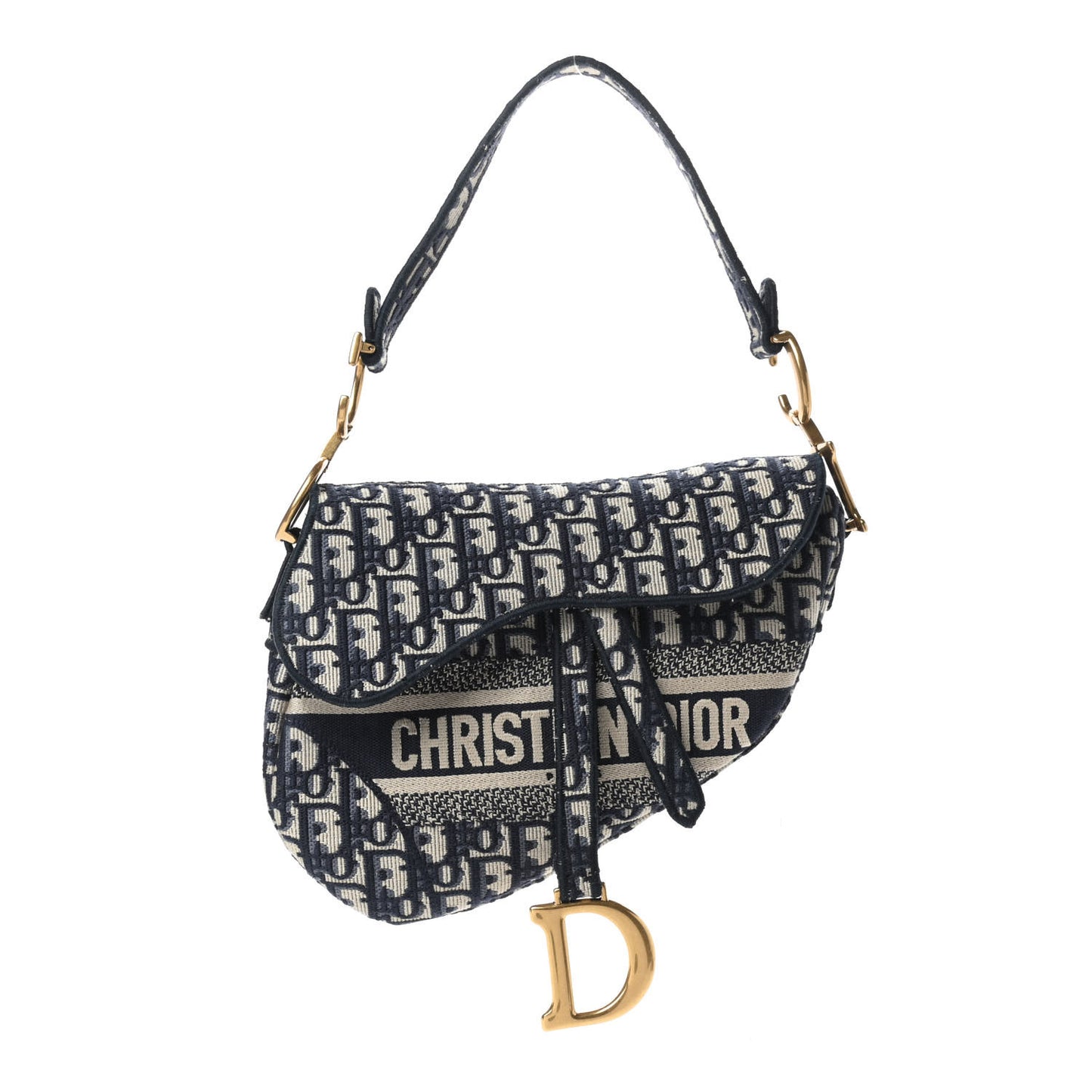 Oblique Embroidered Saddle Bag Blue