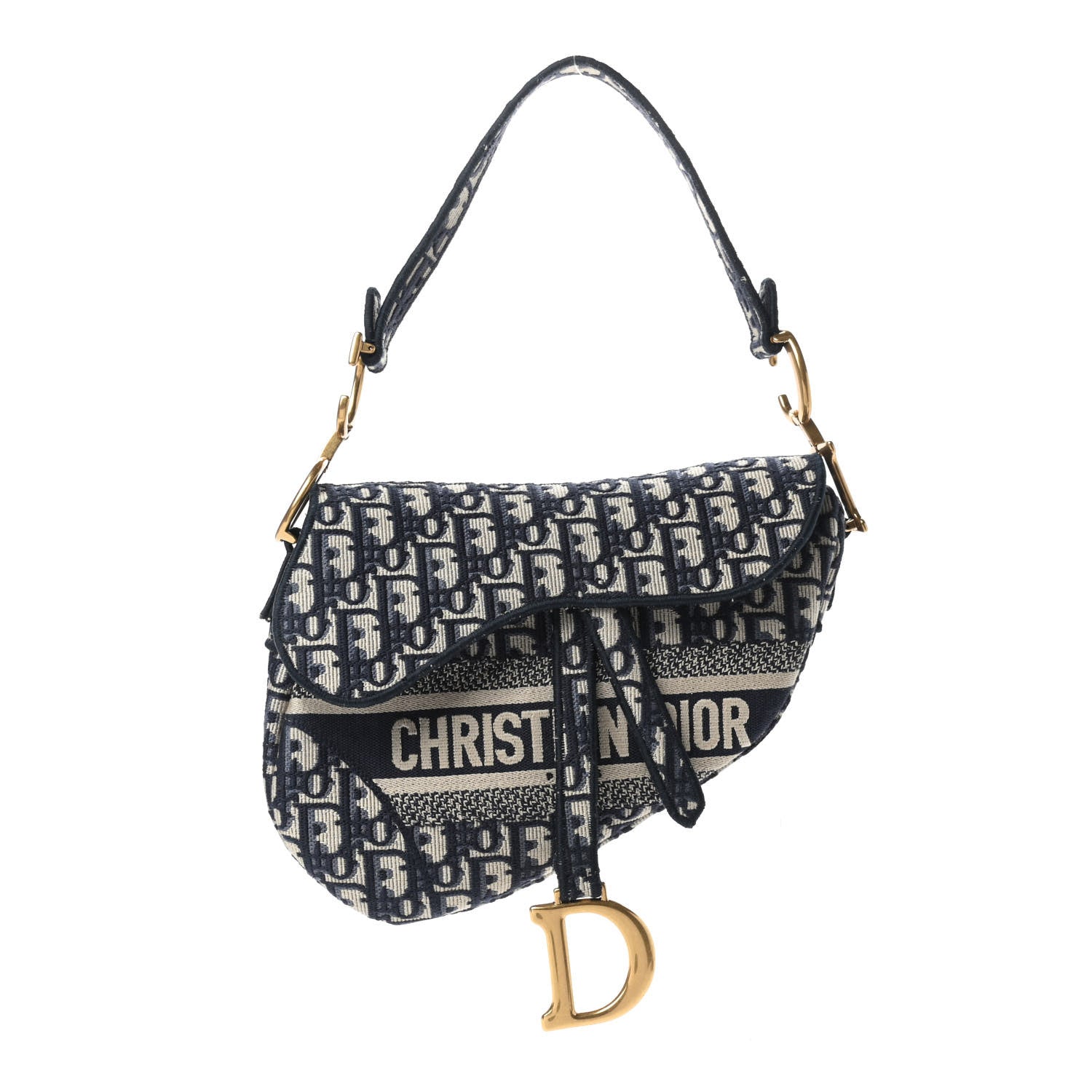 Christian Dior Oblique Embroidered Saddle Bag Blue 1 of 8