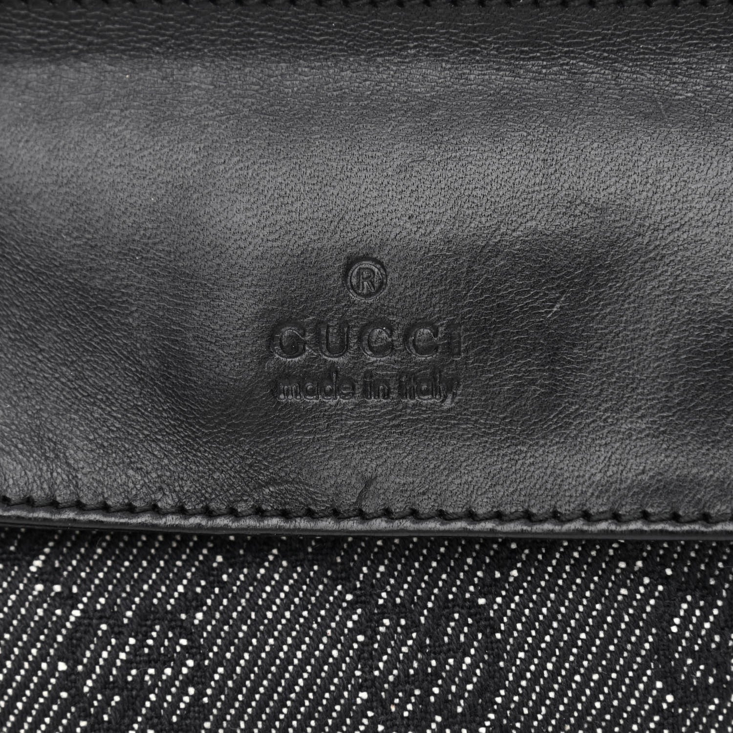Gucci GG Denim Monogram Double Pocket Belt Bag Black 7 of 11