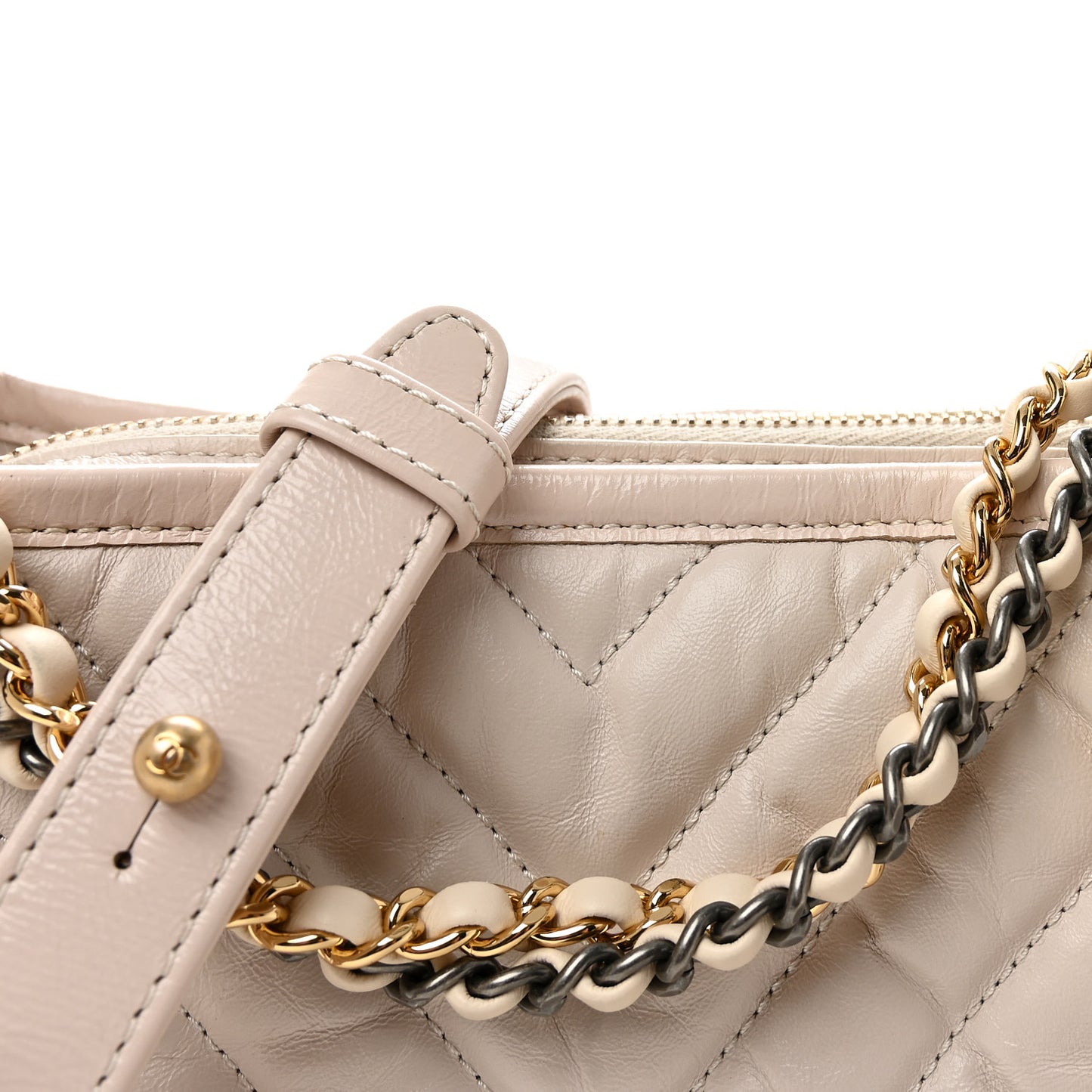 Aged Calfskin Chevron Quilted Small Gabrielle Hobo Beige
