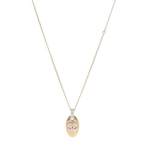 Crystal CC Oval Pendant Necklace Gold Silver