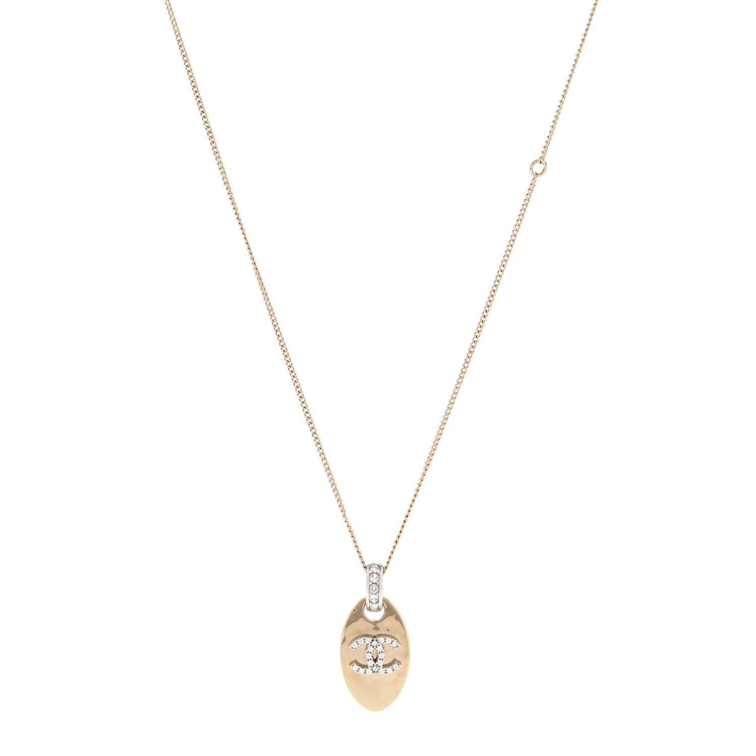 Chanel Crystal CC Oval Pendant Necklace Gold Silver 1 of 4