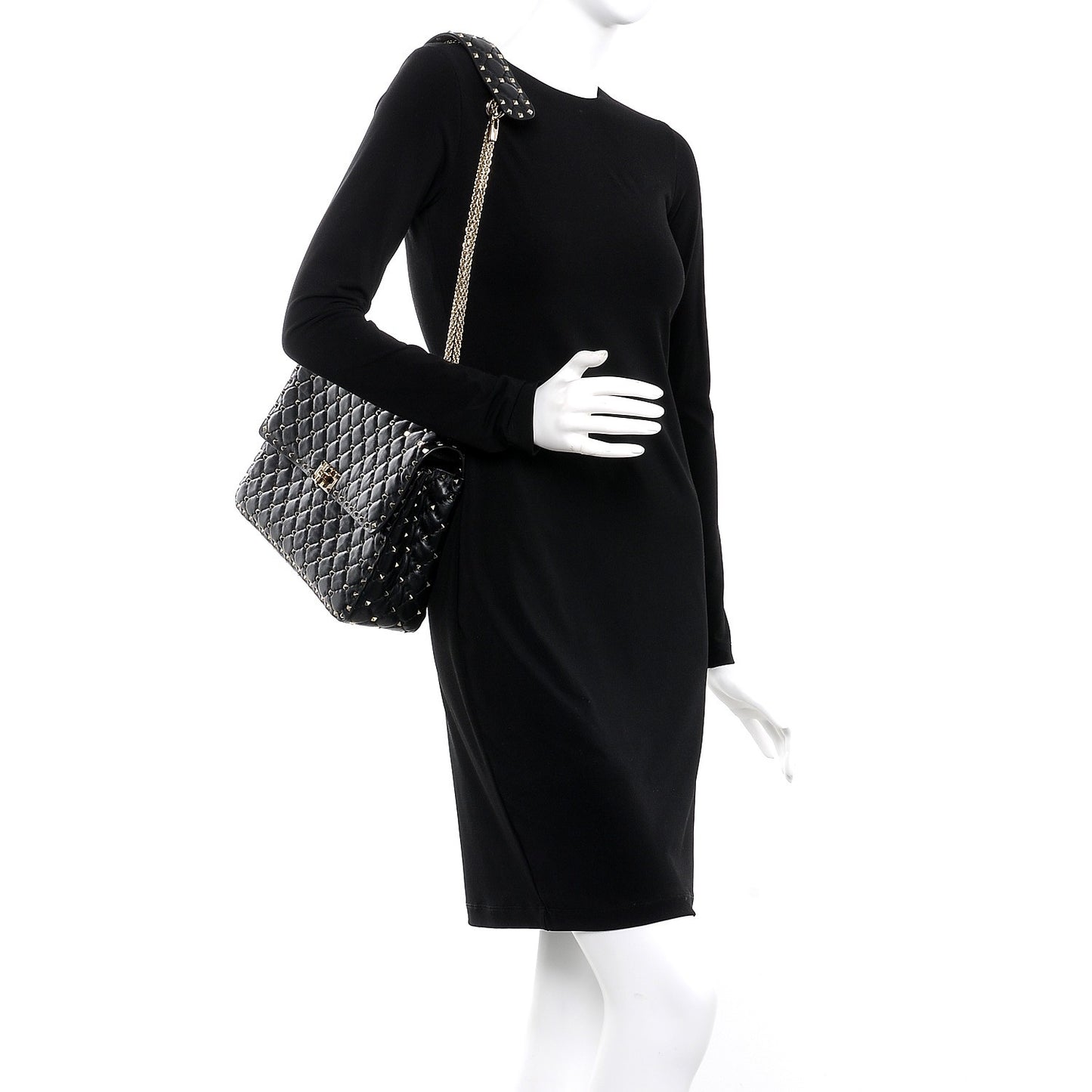 Lambskin Large Rockstud Spike Shoulder Bag Black