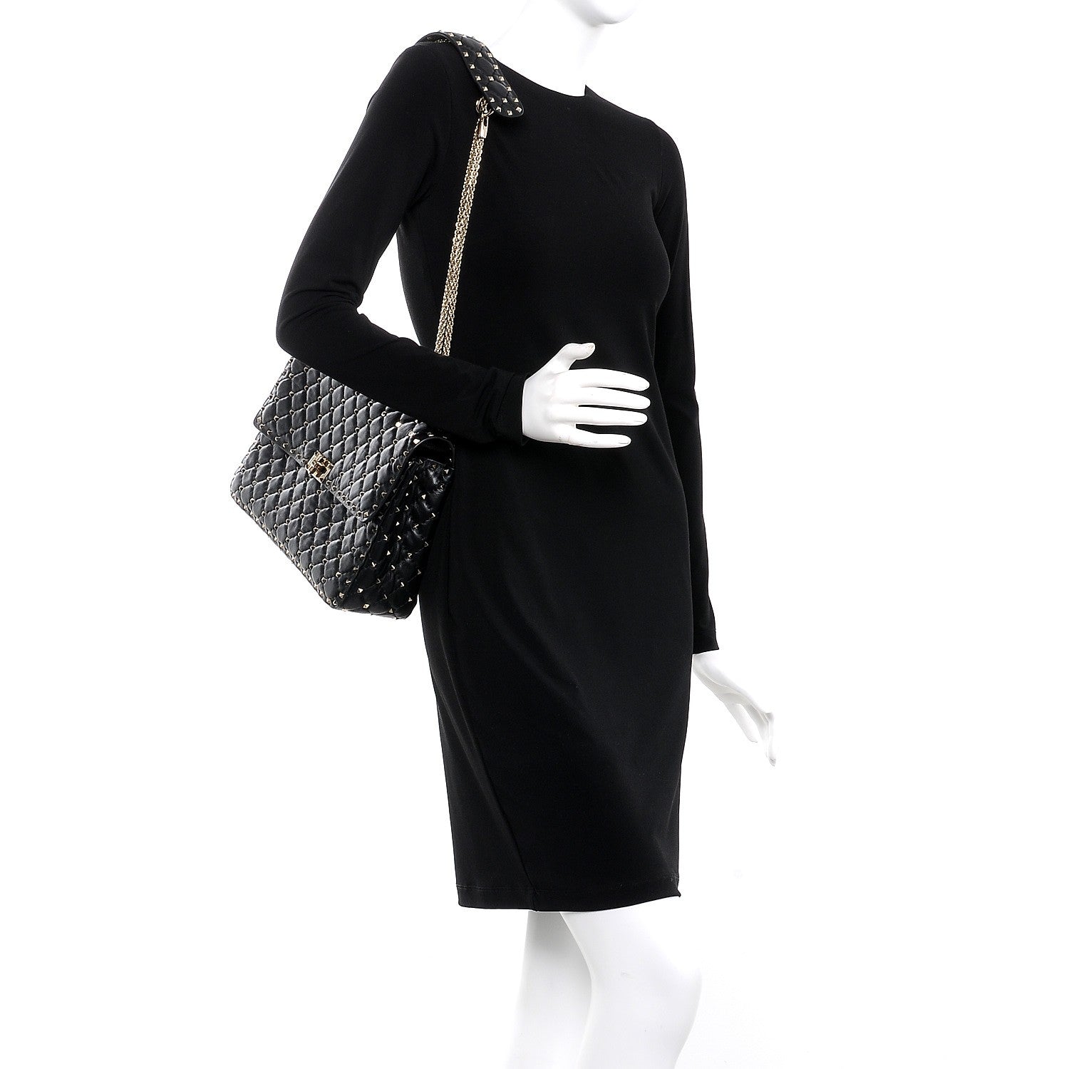 Valentino Garavani Lambskin Large Rockstud Spike Shoulder Bag Black 3 of 8