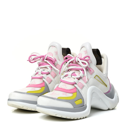 Louis Vuitton Calfskin Technical Nylon LV Archlight Sneakers 40 White Pink Yellow 3 of 17