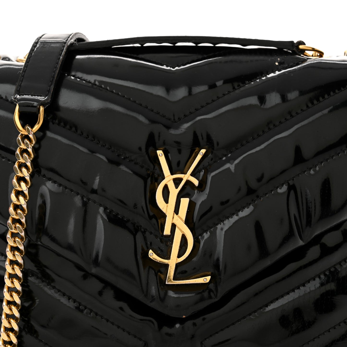 Patent Y Quilted Monogram Small Loulou Chain Satchel Black