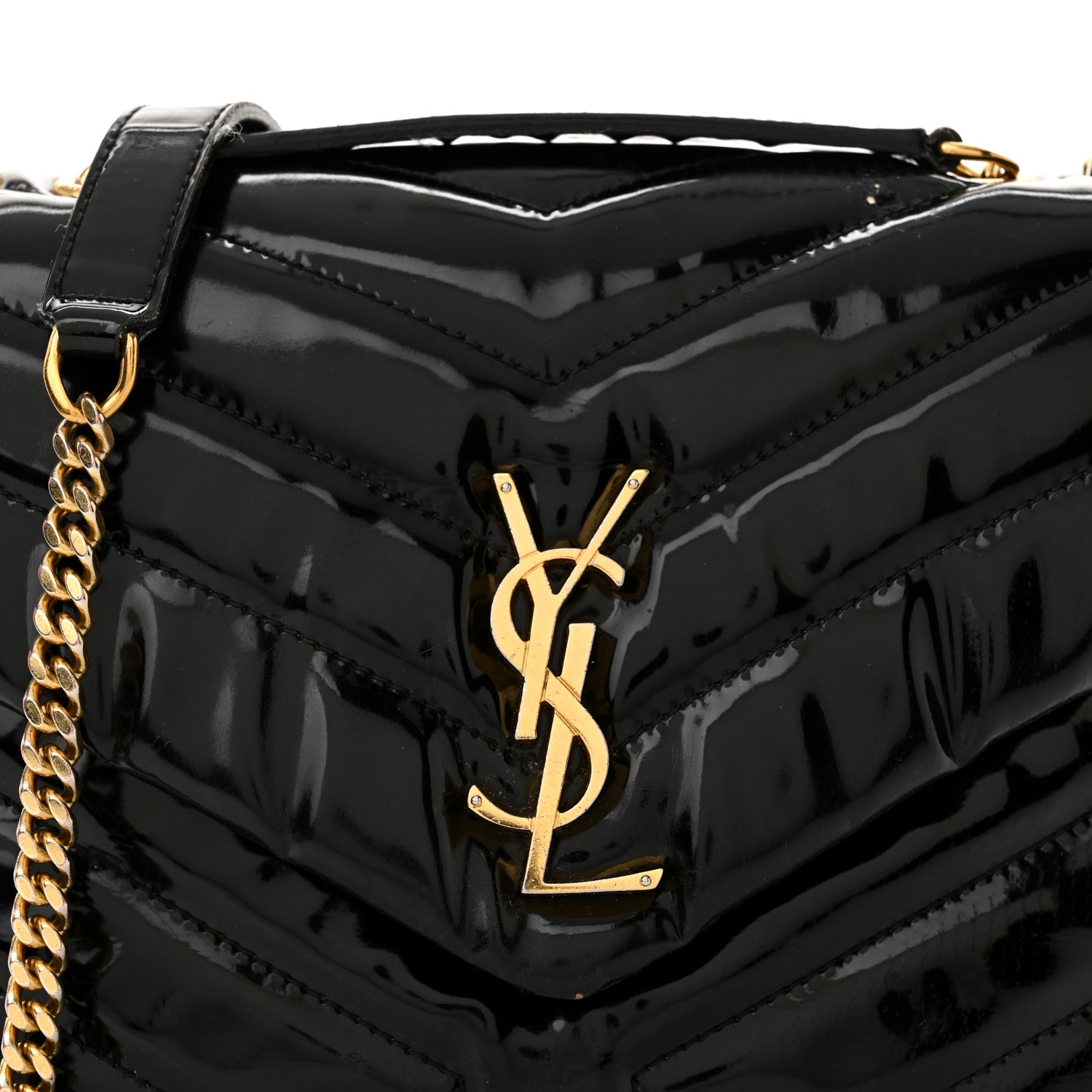 Saint Laurent Patent Y Quilted Monogram Small Loulou Chain Satchel Black 8 of 19