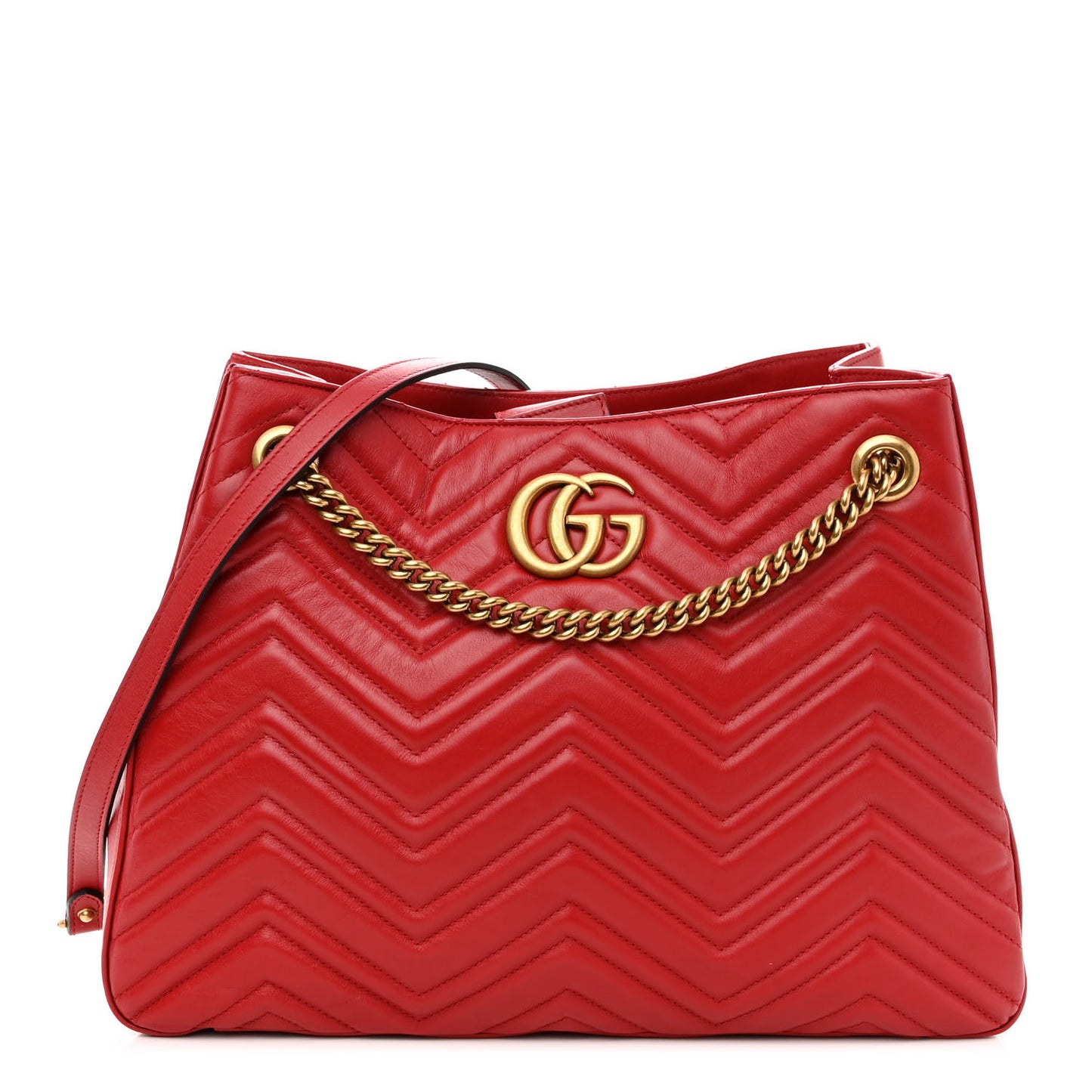 Calfskin Matelasse Medium GG Marmont Shoulder Tote Bag Hibiscus Red