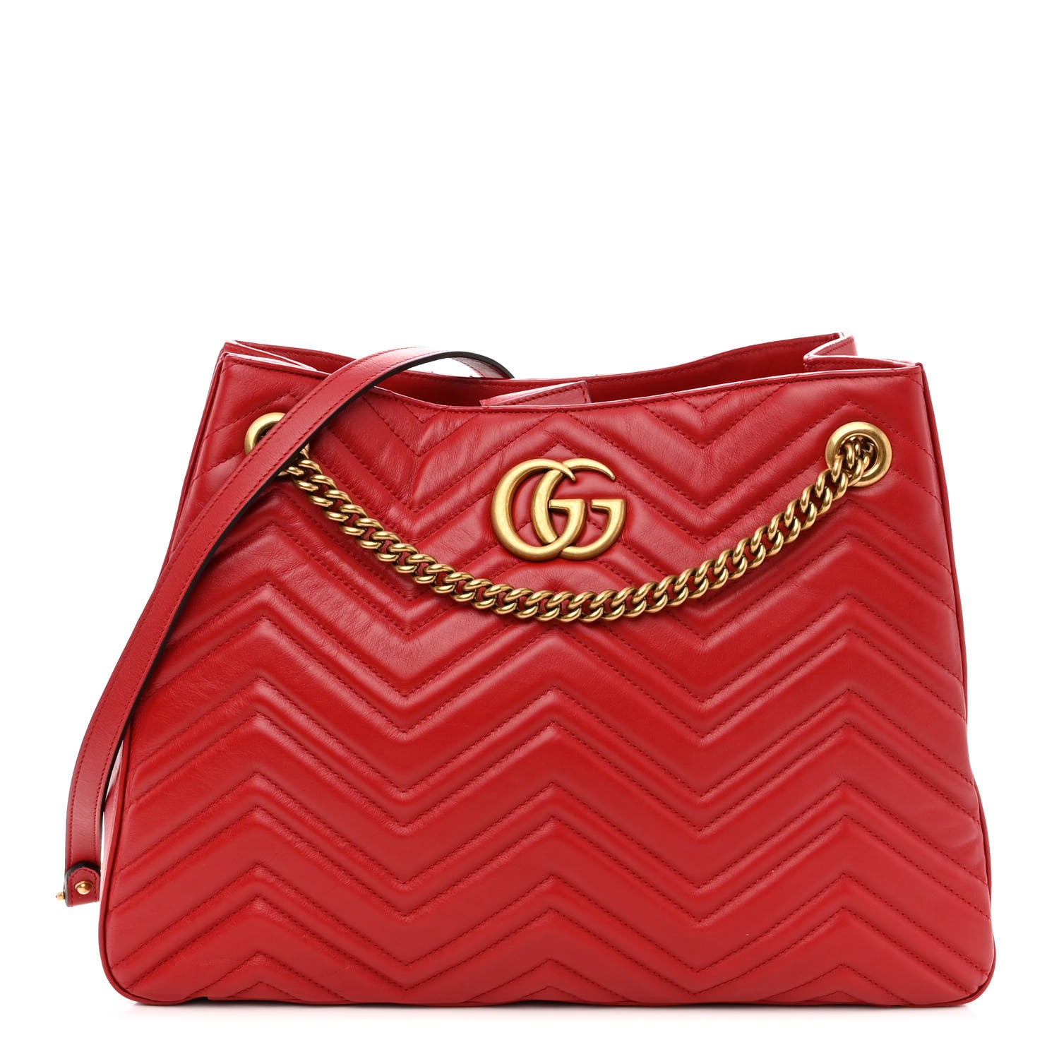 Gucci Calfskin Matelasse Medium GG Marmont Shoulder Tote Bag Hibiscus Red 1 of 9