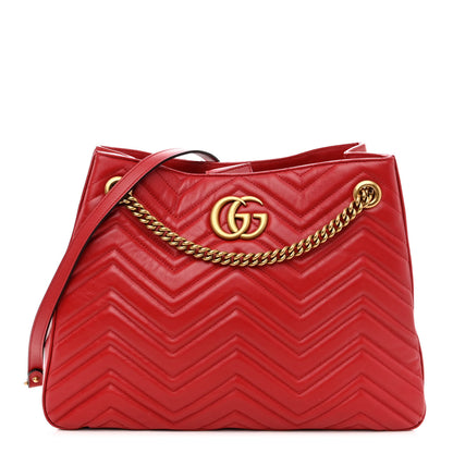 Gucci Calfskin Matelasse Medium GG Marmont Shoulder Tote Bag Hibiscus Red 1 of 9