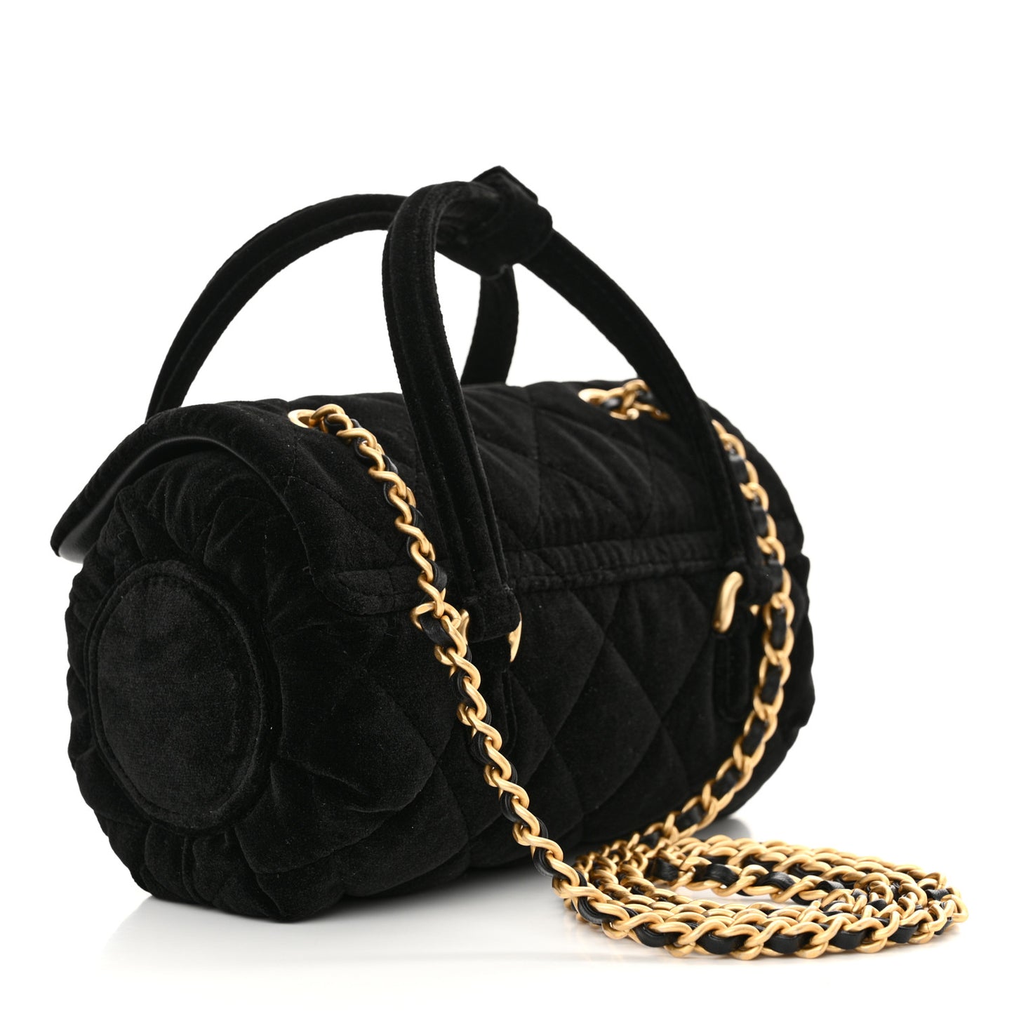 Velvet Quilted Mini Top Handle Flap Black