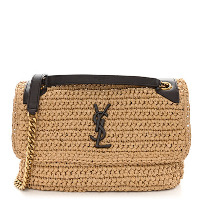 Saint Laurent SAINT LAURENT Raffia Calfskin Monogram Medium Niki Chain Satchel Natural 1 of 10