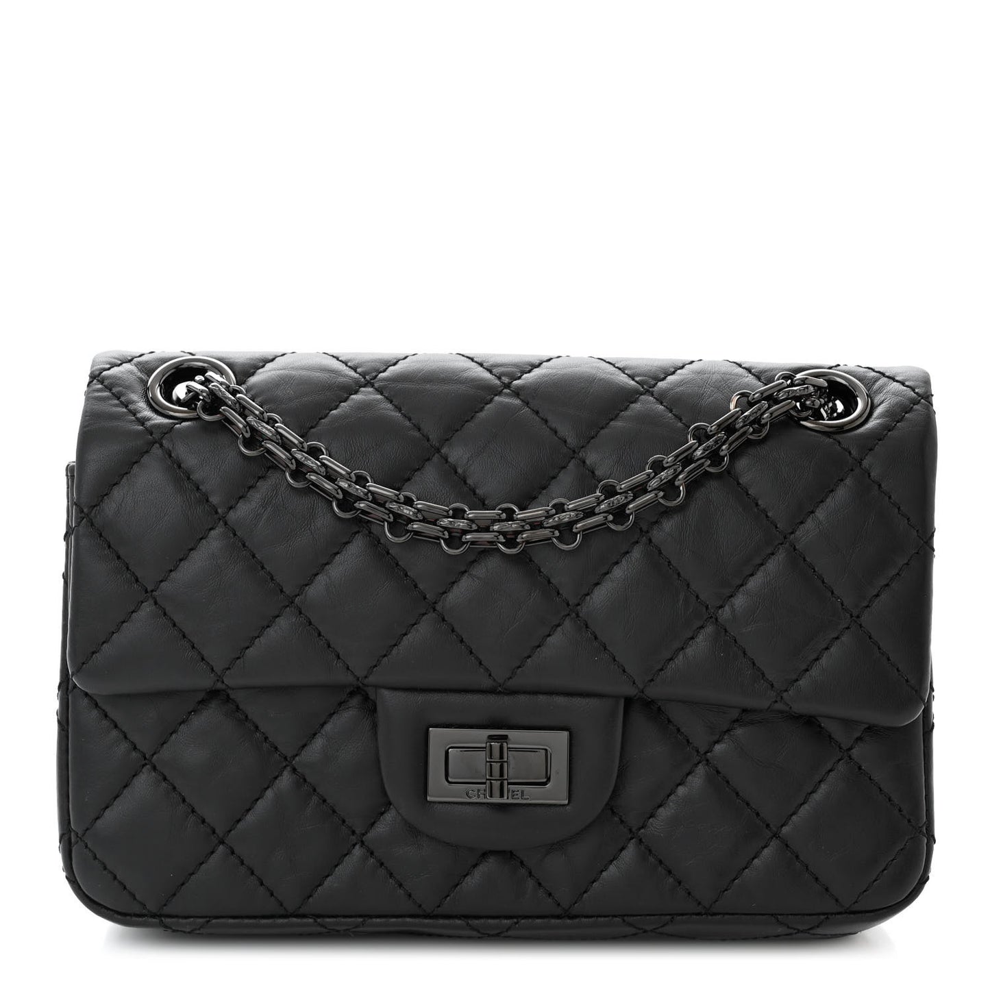 Aged Calfskin Quilted 2.55 Reissue Mini Flap So Black