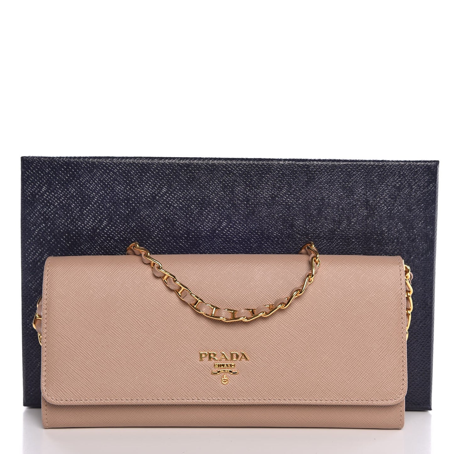 Saffiano Metal Oro Chain Wallet Cammeo