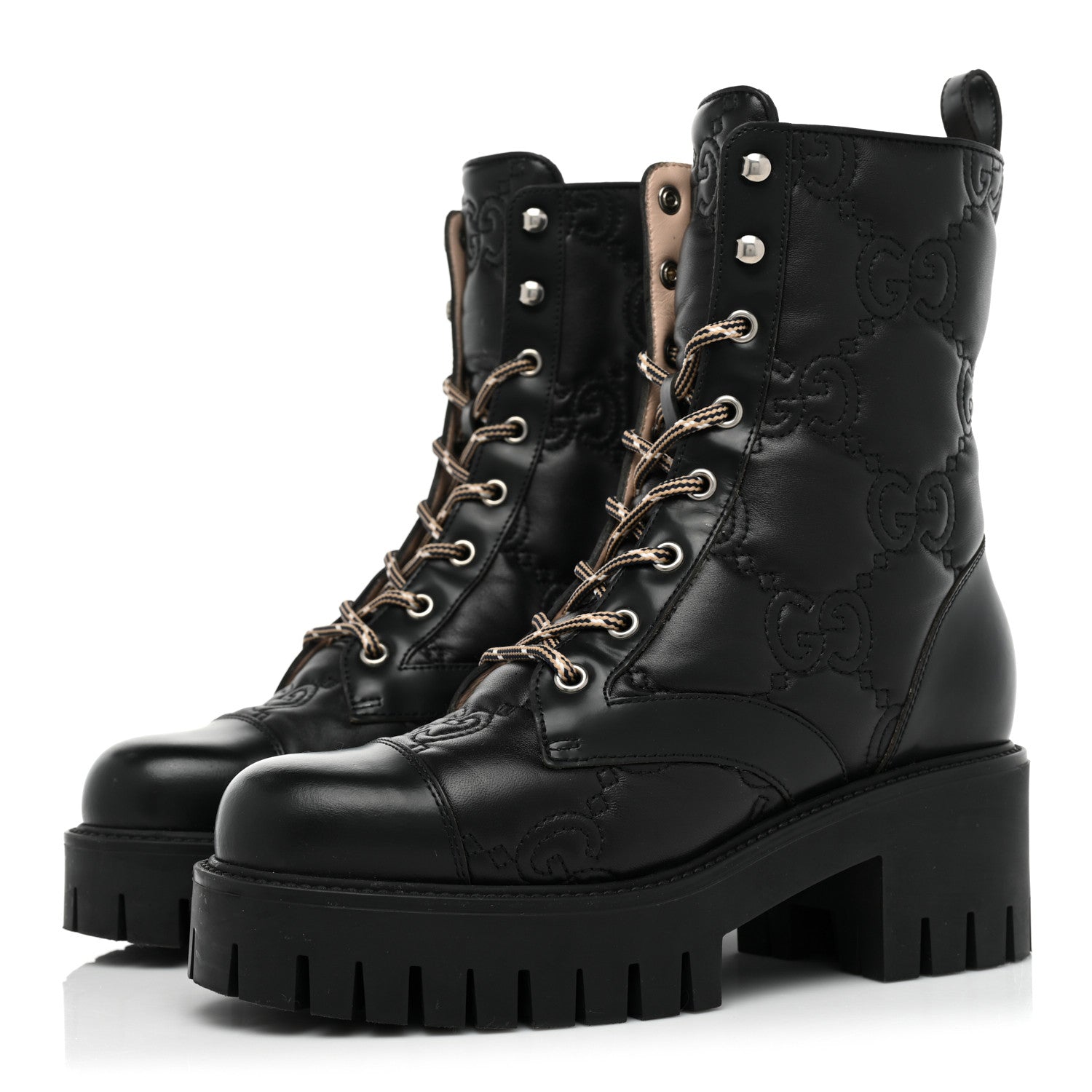 Gucci Cordovan Lux Nappa GG Matelasse Lace Up 60mm Combat Boots 36 Black 3 of 12