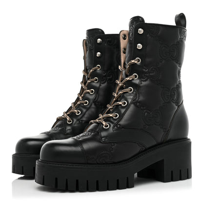 Gucci Cordovan Lux Nappa GG Matelasse Lace Up 60mm Combat Boots 36 Black 3 of 12