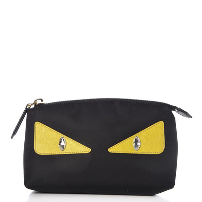 Fendi Nylon Vitello Elite Crystal Eye Monster Large Cosmetic Pouch Black Cedro 1 of 9