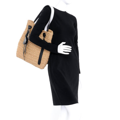 Celine Straw Calfskin Large Basket Bag Natural Black 2 of 7
