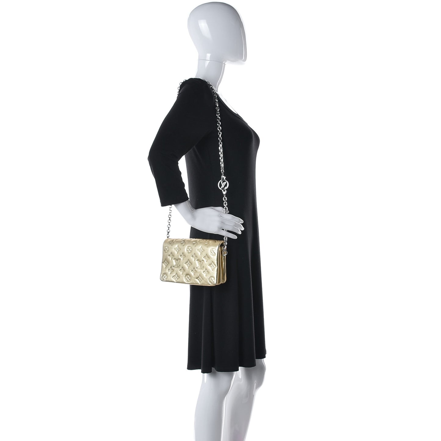 Metallic Lambskin Embossed Monogram Pochette Coussin Gold