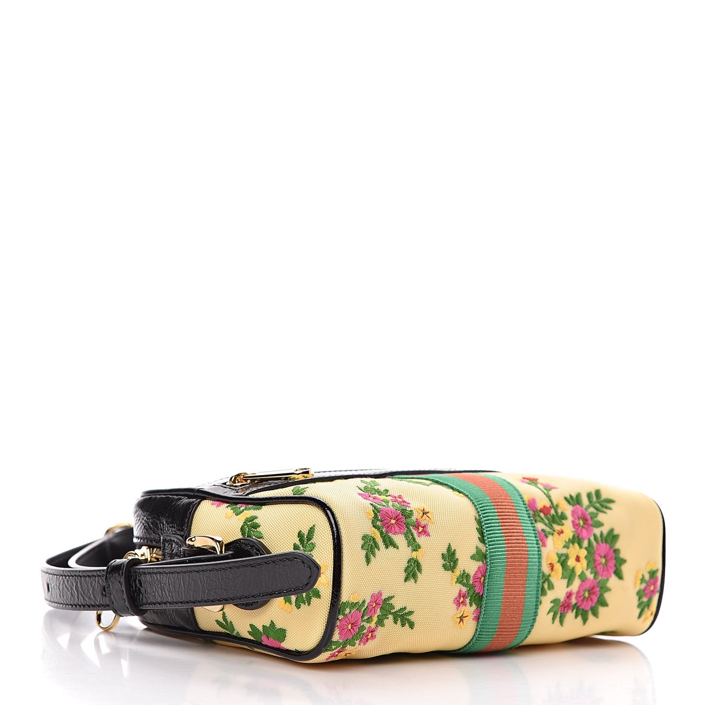 Canvas Patent Web Floral Embroidered Mini Ophidia Shoulder Bag