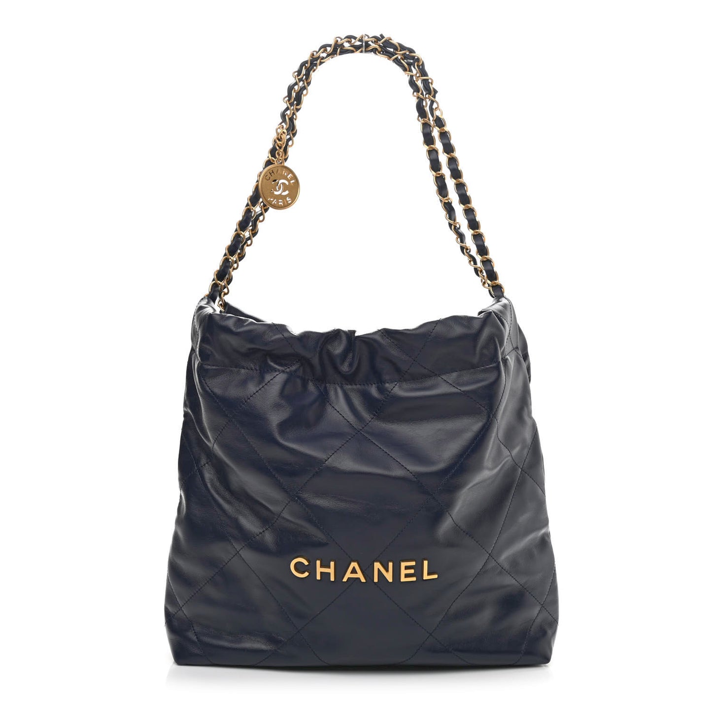 Shiny Calfskin Quilted Small Chanel 22 Navy
