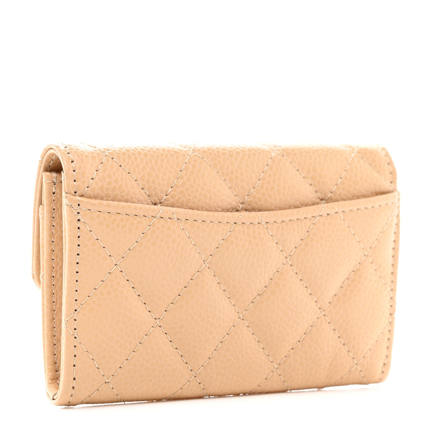Chanel Caviar Quilted Flap Card Holder Wallet Beige 3 of 9