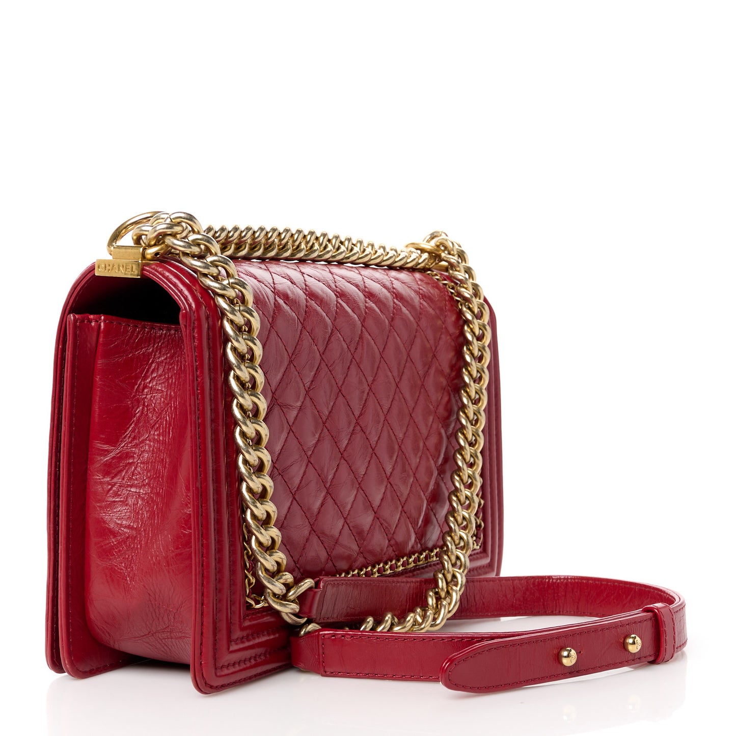 Aged Calfskin Quilted New Medium Jacket Boy Flap Dark Red