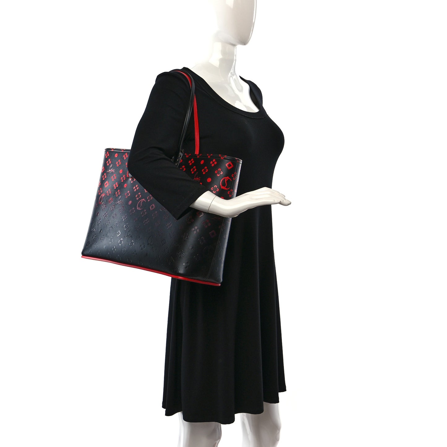 Perforated Calfskin Degrade Loubinthesky East West Cabata Tote Black Red