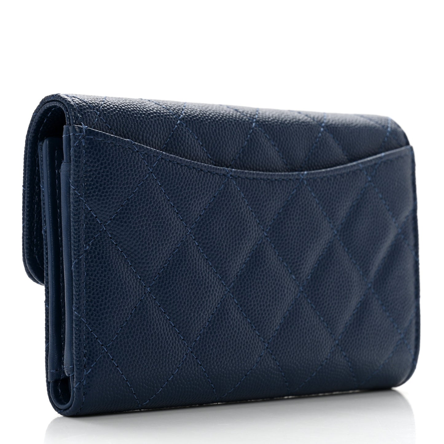 Caviar Quilted Medium Flap Wallet Dark Blue