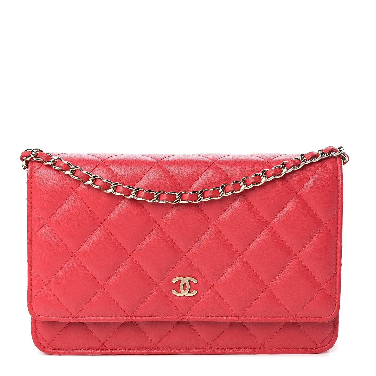 Lambskin Quilted Wallet On Chain WOC Red