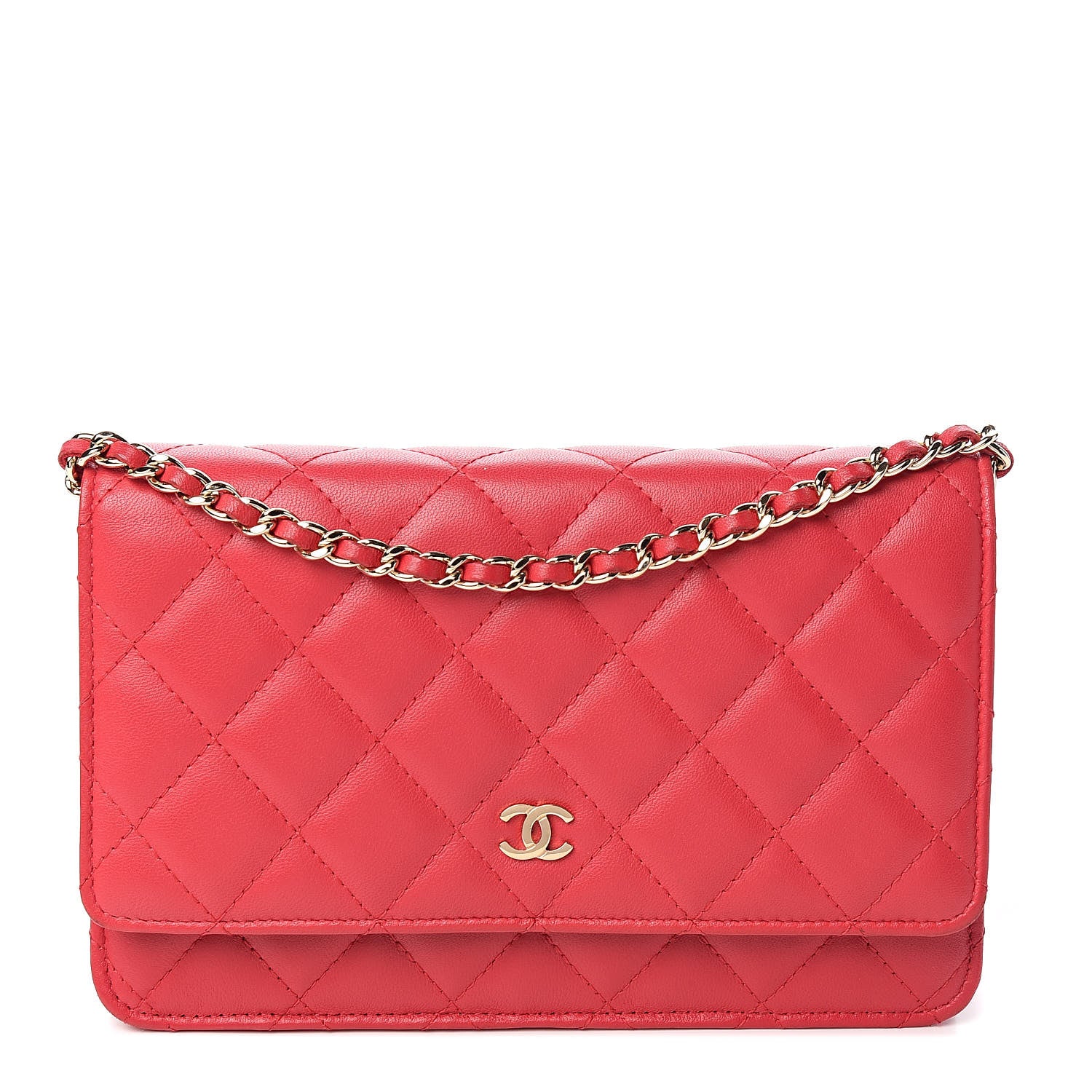 Chanel Lambskin Quilted Wallet On Chain WOC Red 1 of 12
