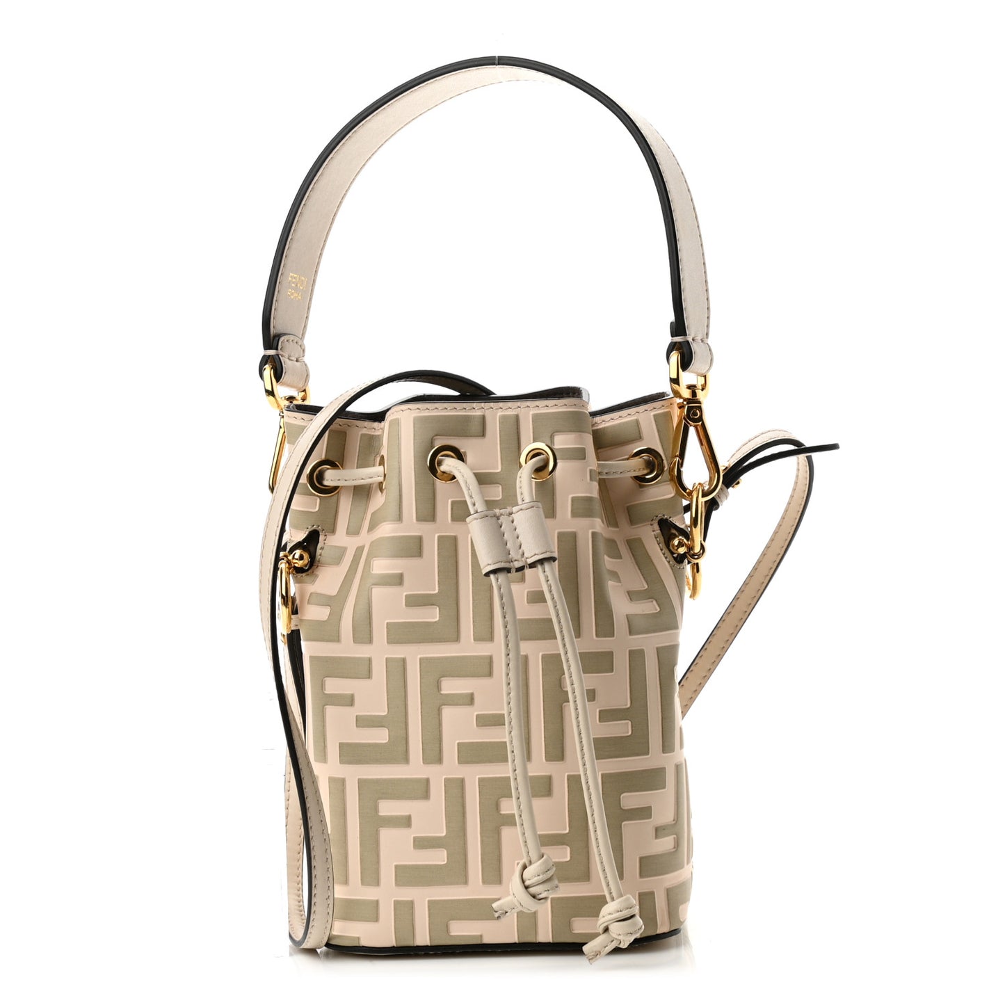 Vitello Liberty F is Fendi Bi-Color FF 1974 Embossed Mini Mon Tresor Bucket Bag Camelia Mandorlo