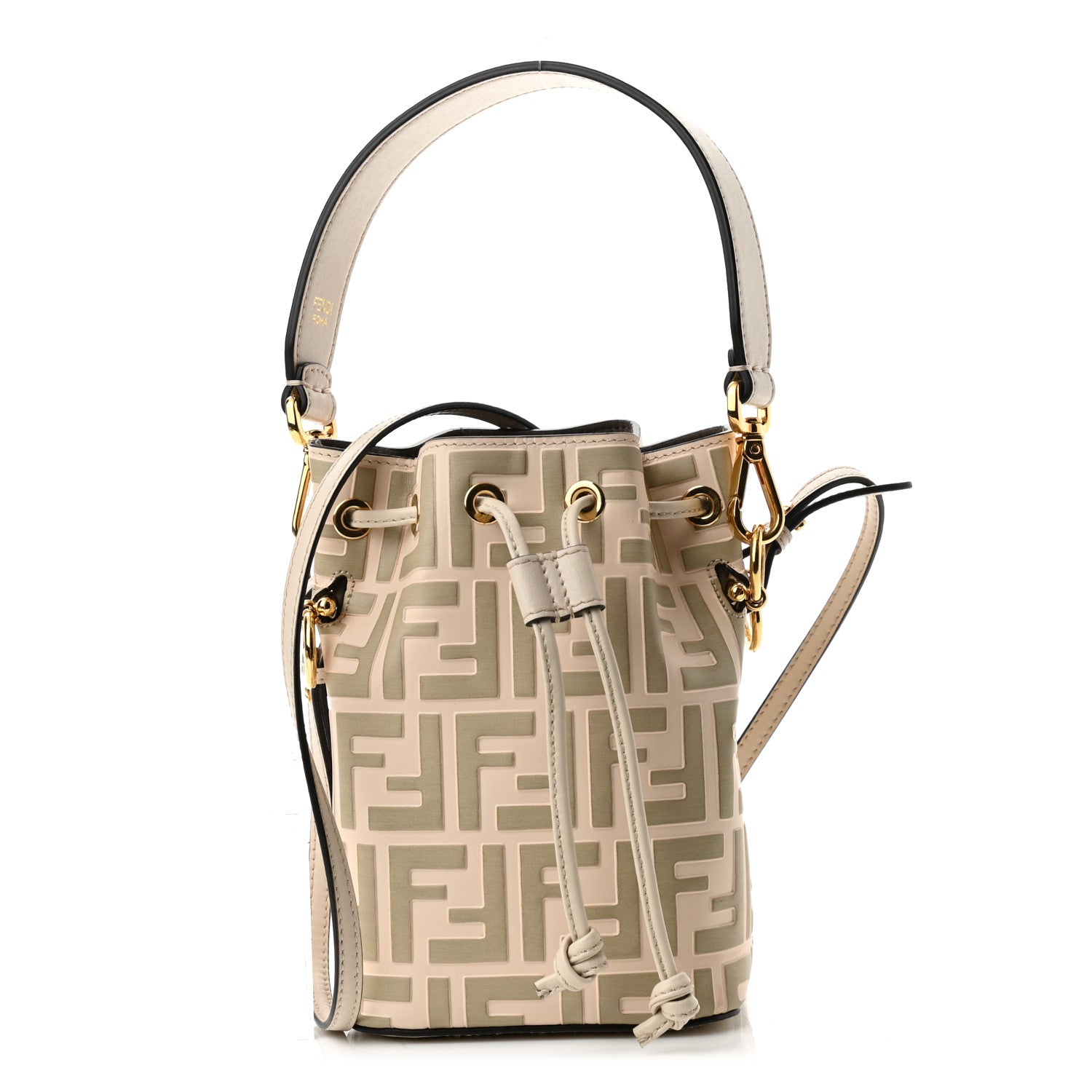 Fendi Vitello Liberty F is Fendi Bi-Color FF 1974 Embossed Mini Mon Tresor Bucket Bag Camelia Mandorlo 1 of 10