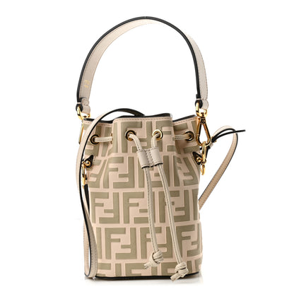 Fendi Vitello Liberty F is Fendi Bi-Color FF 1974 Embossed Mini Mon Tresor Bucket Bag Camelia Mandorlo 1 of 10